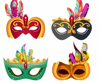 Máscaras Festivas Iconos Coloridos Plumas Clásicas Decoración