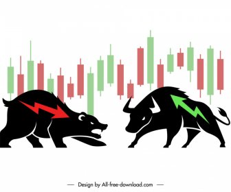 Fighting Buffalo Bear Stock Trading Backdrop Silhouette Dynamic  Candlelight Chart Sketch