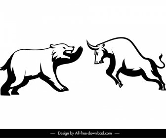 Fighting Buffalo Bear Stock Trading Design Elements Dynamic Handdrawn  Sketch
