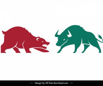 Combat Buffalo Bear Stock Trading Design Elements Plat Dessiné à La Main Croquis Dynamique