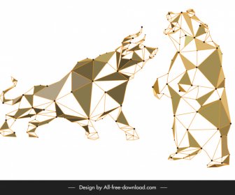 Kampfbulle Bären Aktienhandel Designelemente Skizzieren Niedriges Polygon-Design