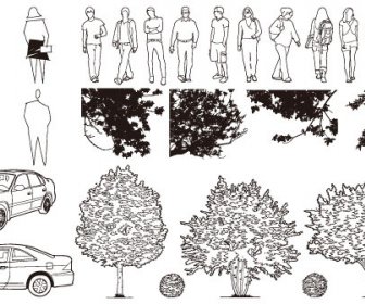 Figure Automobile Trees Vector
