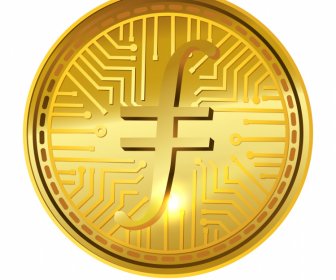 filecoin sign icon shiny golden text sketch