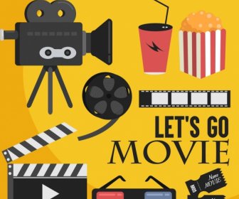 Elementy Do Projektowania Filmów Filmowych Ikony Popcorn Okulary