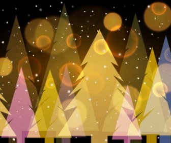 Fir Trees Background Colored Sparkling Decoration