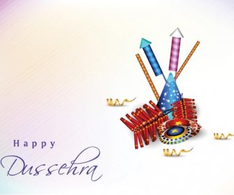 Fire Cracker With Golden Ribbon Happy Dussehra Vector Background
