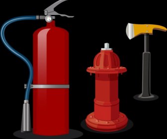 Fire Extinguish Icons 3d Colored Realistic Design