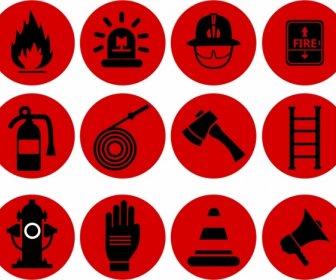 Fire Fighting Design Elements Red Design Flat Icons