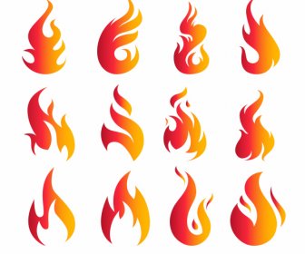 Fire Icons Collection Colored Flat Dynamic Shapes