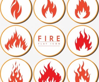 Fire Icons Collection Flat Design Various Shapes Isolation