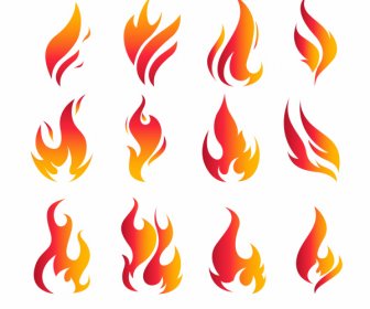Fire Icons Collection Modern Flat Dynamic Shapes