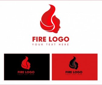 Logotipo Set Rosso Fuoco Design Volto Umano Icona