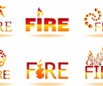 Fire Logotype Sets Shiny Red Text Symbols Ornament