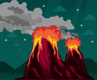 Fire Volcano Background Colored Cartoon Design