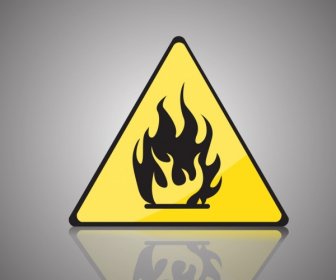 Fire Warning Signboard Yellow Triangle Flame Icon