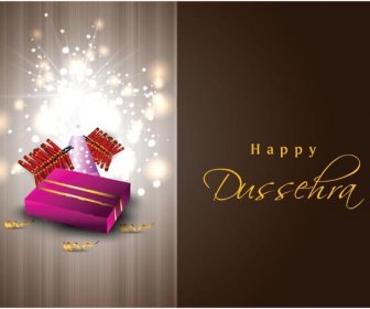 Firecracker Box With Happy Dussehra Typography Vector Background