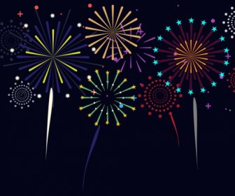 Fireworks Background Coloridos Destellos Sobre Fondo Oscuro