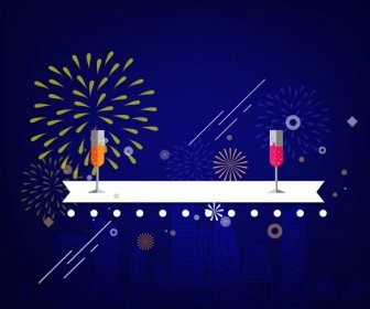 Fireworks Background Design Cocktails Ribbon On Dark Backdrop