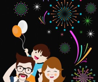 Fireworks Design Glücklich Familie Hintergrunddekoration
