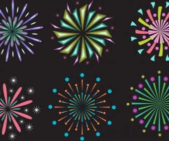 Fireworks Design Elements Colored Flat Style