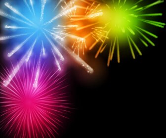 Fireworks Salute Colored Background Vector