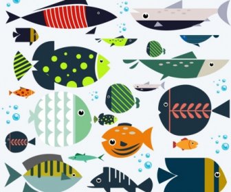 Fish Background Colorful Flat Icons Decor