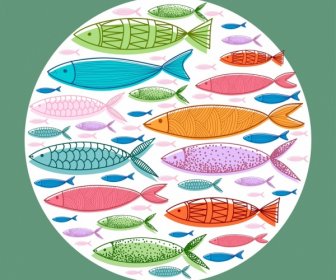 Sfondo Colorato Pesce Icone Cerchio Layout