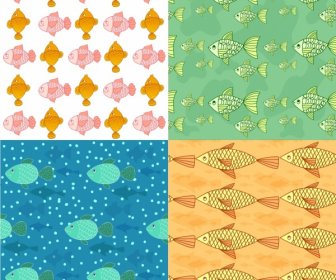 Fish Background Sets Colorful Repeating Outline
