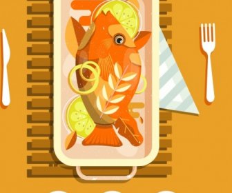 ภาพวาดอาหารปลาออกแบบสีคลาสสิก
(P̣hāph Wād Xāh̄ār Plā Xxkbæb S̄ī Khlās̄ S̄ik)
