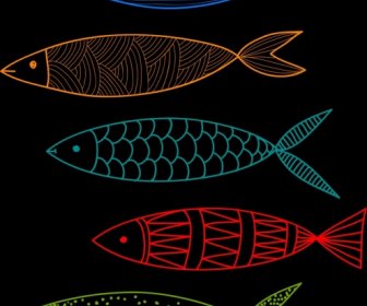 魚圖暗彩色平板素描