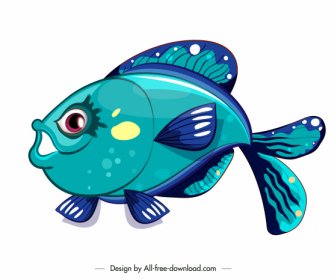 Icona Pesce Colorato Arredamento Carino Schizzo Cartone Animato