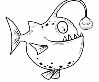 Fish Icon Flat Black White Handdrawn Sketch