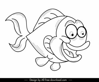 Fish Icon Funny Emotion Sketch Handdrawn Cartoon Character