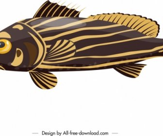 Fisch-Symbol Gelb Braun Flaches Design