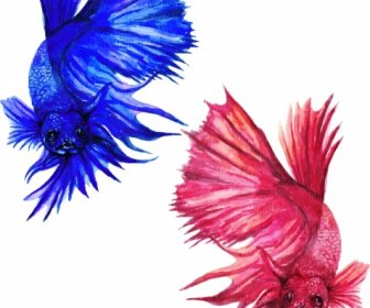Ikan Ikon Desain Merah Hijau Cat Air Dekorasi