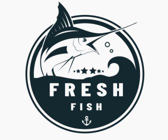 Balık Logosu şablonu Siyah Beyaz Kılıç Balığı Kroki