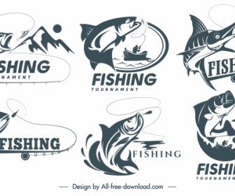 Логотипы рыб Динамический рисованный классический эскиз