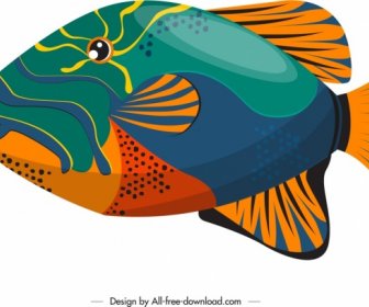Lukisan Ikan Warna-warni Desain Datar Closeup