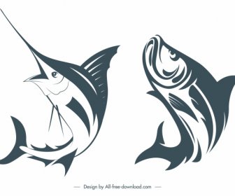 Fish Species Icons Dynamic Handdrawn Sketch
