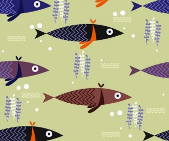 Fishes Background Classical Flat Repeating Design