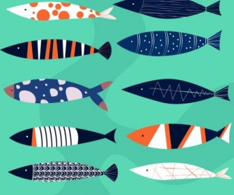鱼类背景五颜六色的古典装饰水平平面设计