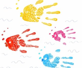 Fishes Background Colorful Fingers Sketch Hand Drawn Style