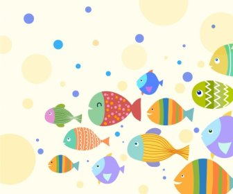 Fishes Background Colorful Flat Decor