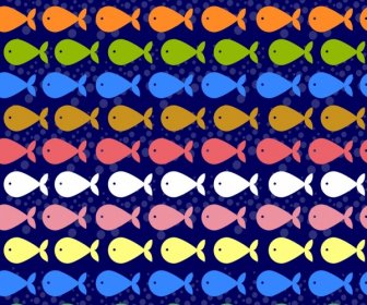 Fishes Background Colorful Icons Flat Repeating Design