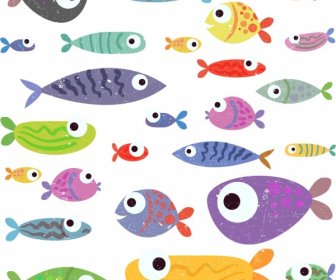 Fishes Background Colorful Retro Design