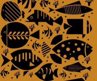 Fishes Background Flat Black Icons Sketch