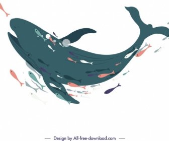 Fishes Painting Swimming Whale Icon Esboço De Desenhos Animados