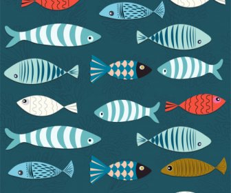 魚模式古典彩色平面素描