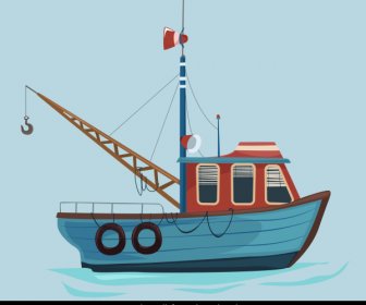 Fishing Boat Painting Colorful Flat Sketch