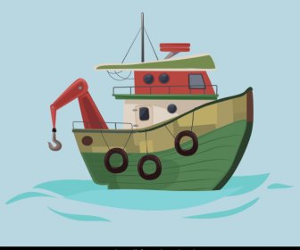 Barco De Pesca Pintura Boceto Clásico Plano